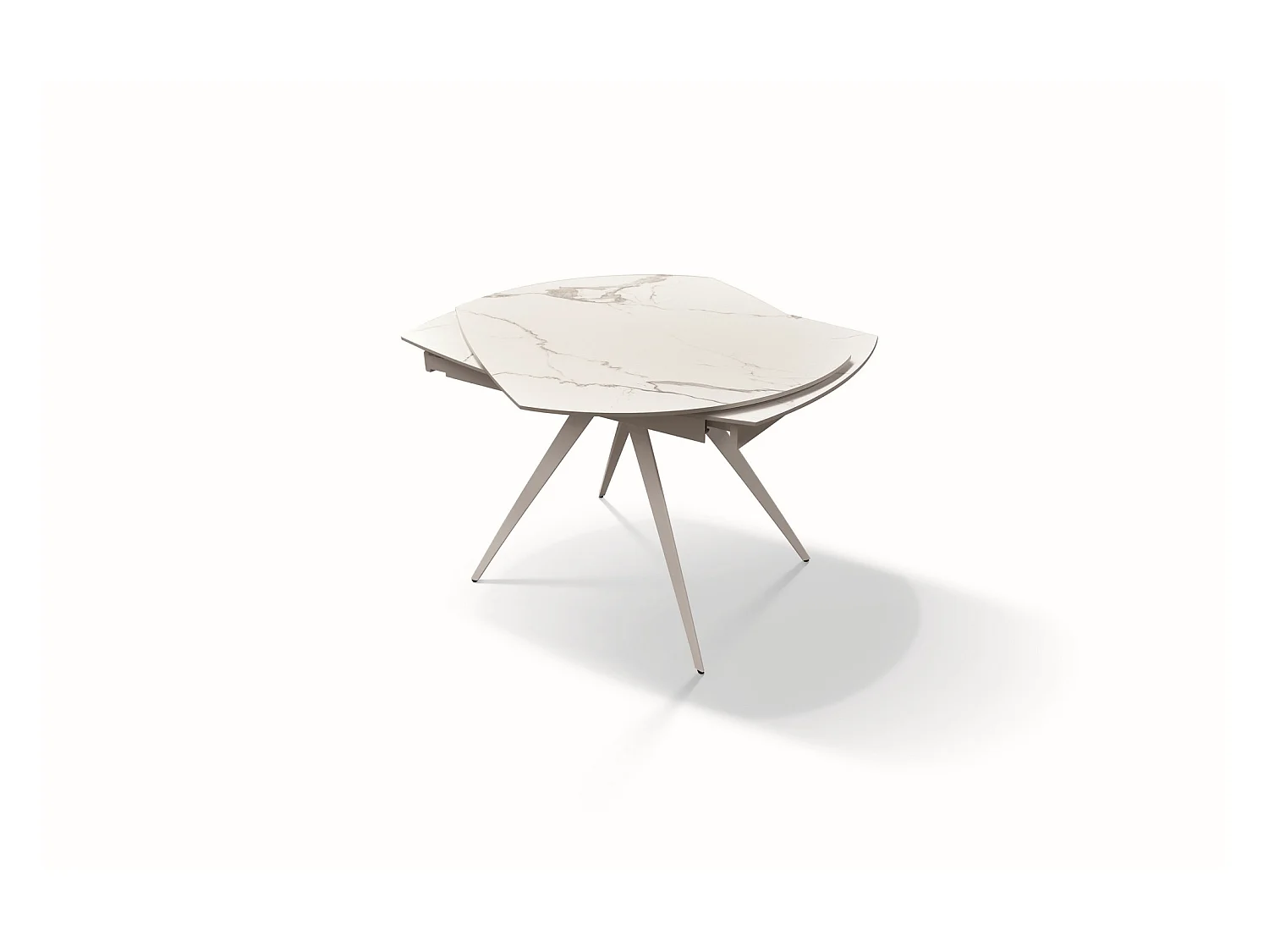 Marmer-glas-keramiek tafel, wit metaal, uitschuifbaar 120x90 - LAVEZZI