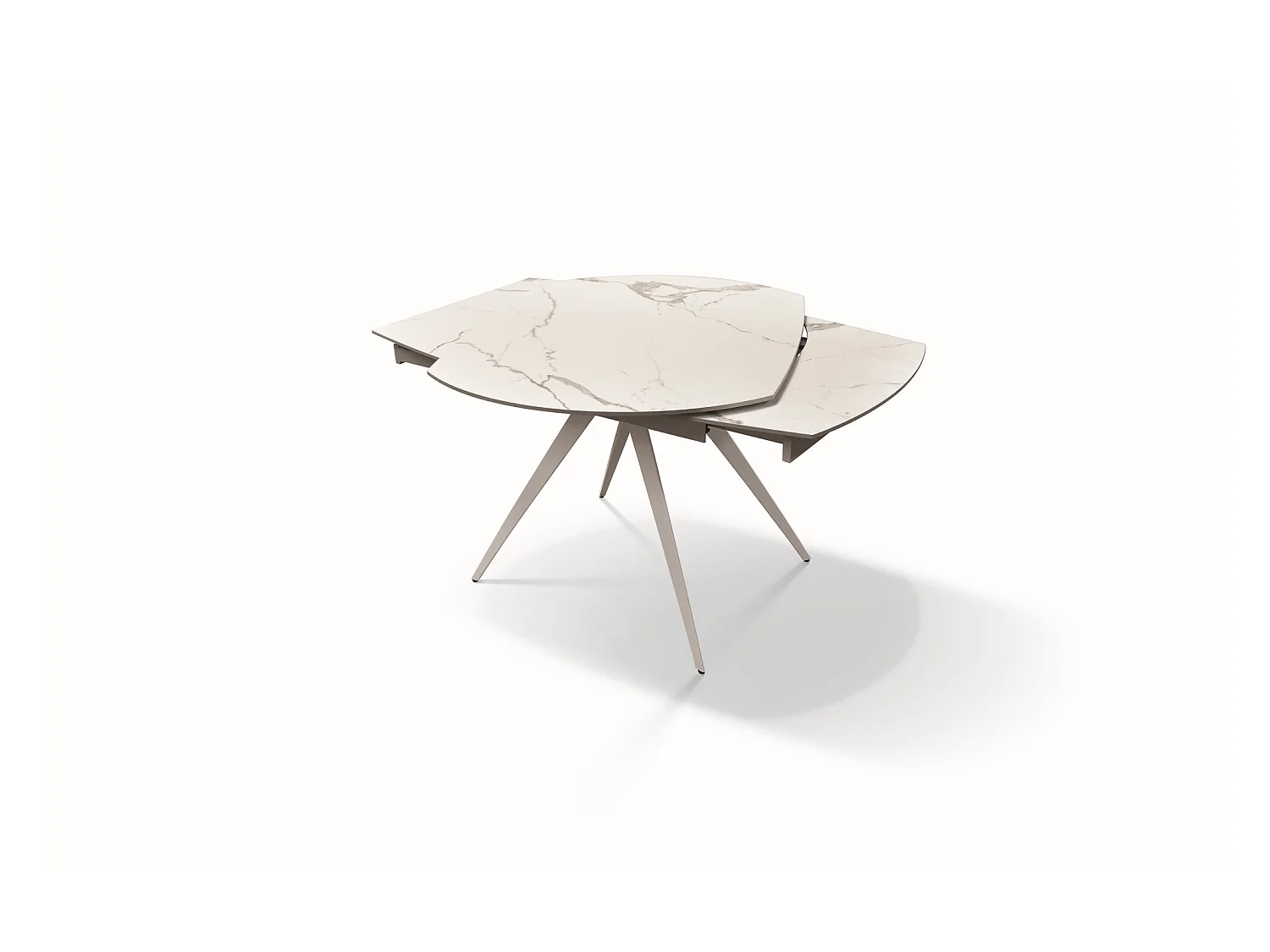 Marmer-glas-keramiek tafel, wit metaal, uitschuifbaar 120x90 - LAVEZZI