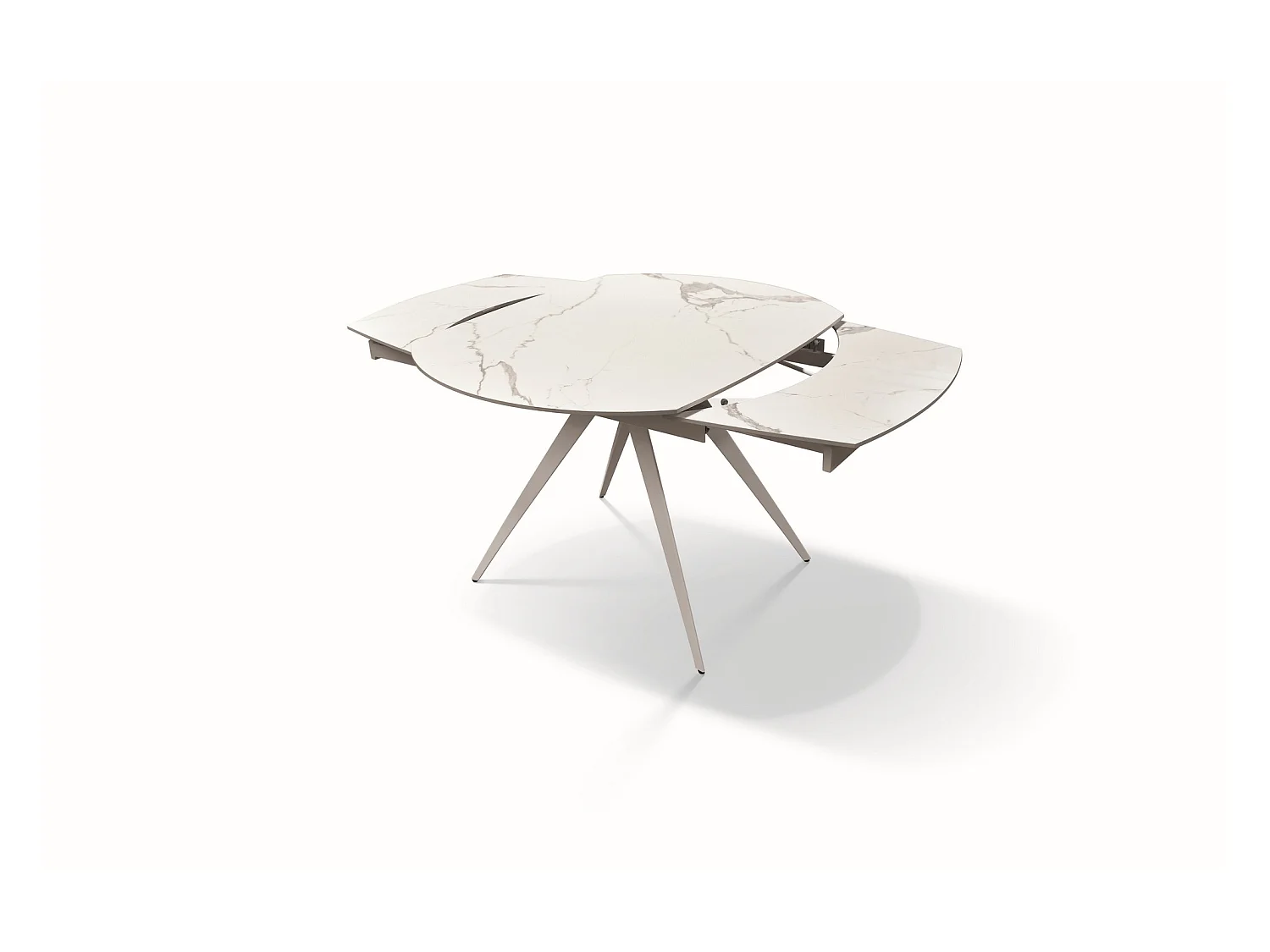 Marmer-glas-keramiek tafel, wit metaal, uitschuifbaar 120x90 - LAVEZZI