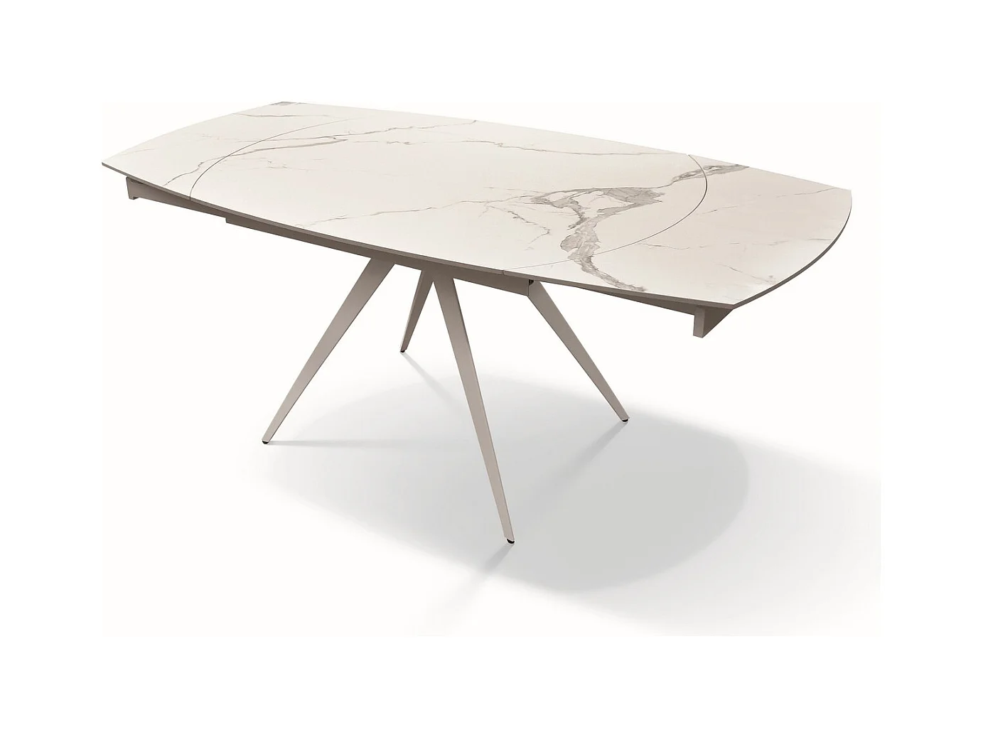 Marmer-glas-keramiek tafel, wit metaal, uitschuifbaar 120x90 - LAVEZZI