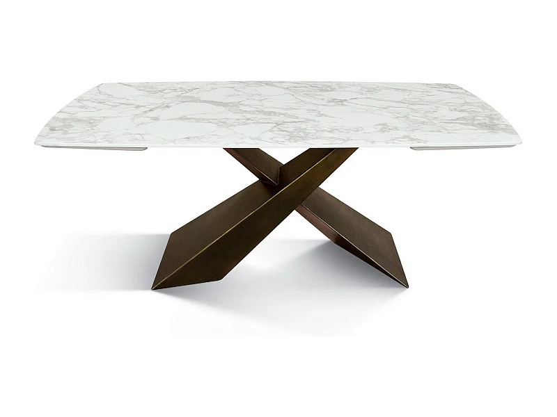 Table vitrocéramique blanche, pieds métal bronze 160x90-240x90cm - FIGARI