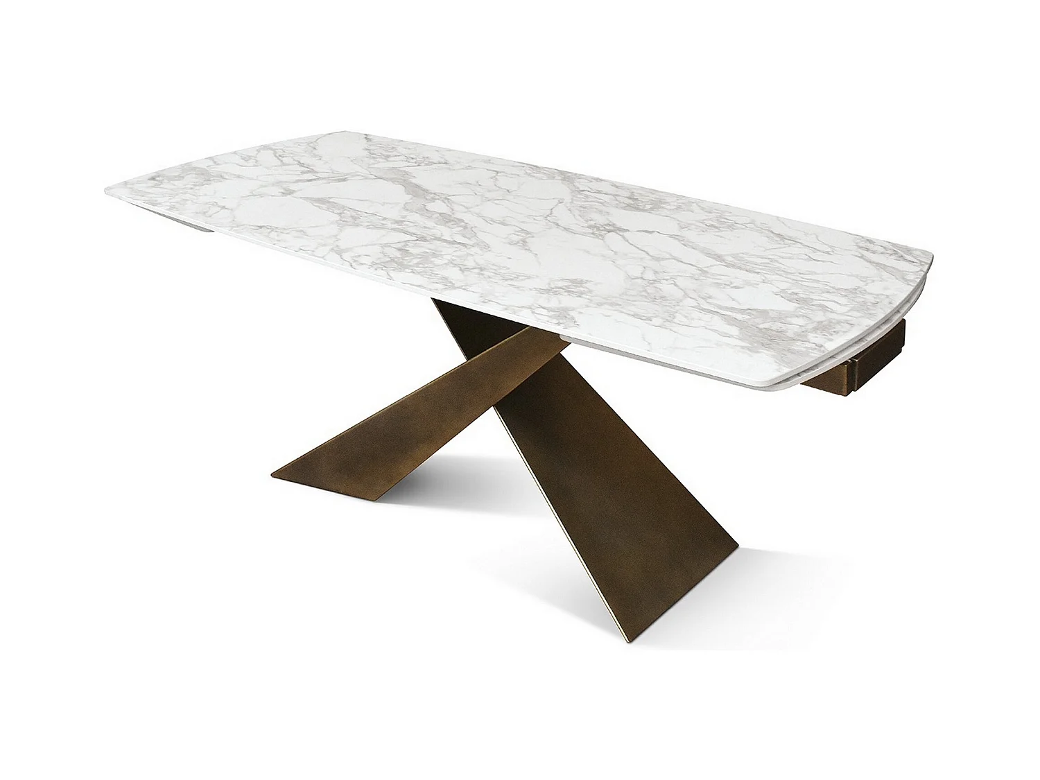 Table vitrocéramique blanche, pieds métal bronze 160x90-240x90cm - FIGARI