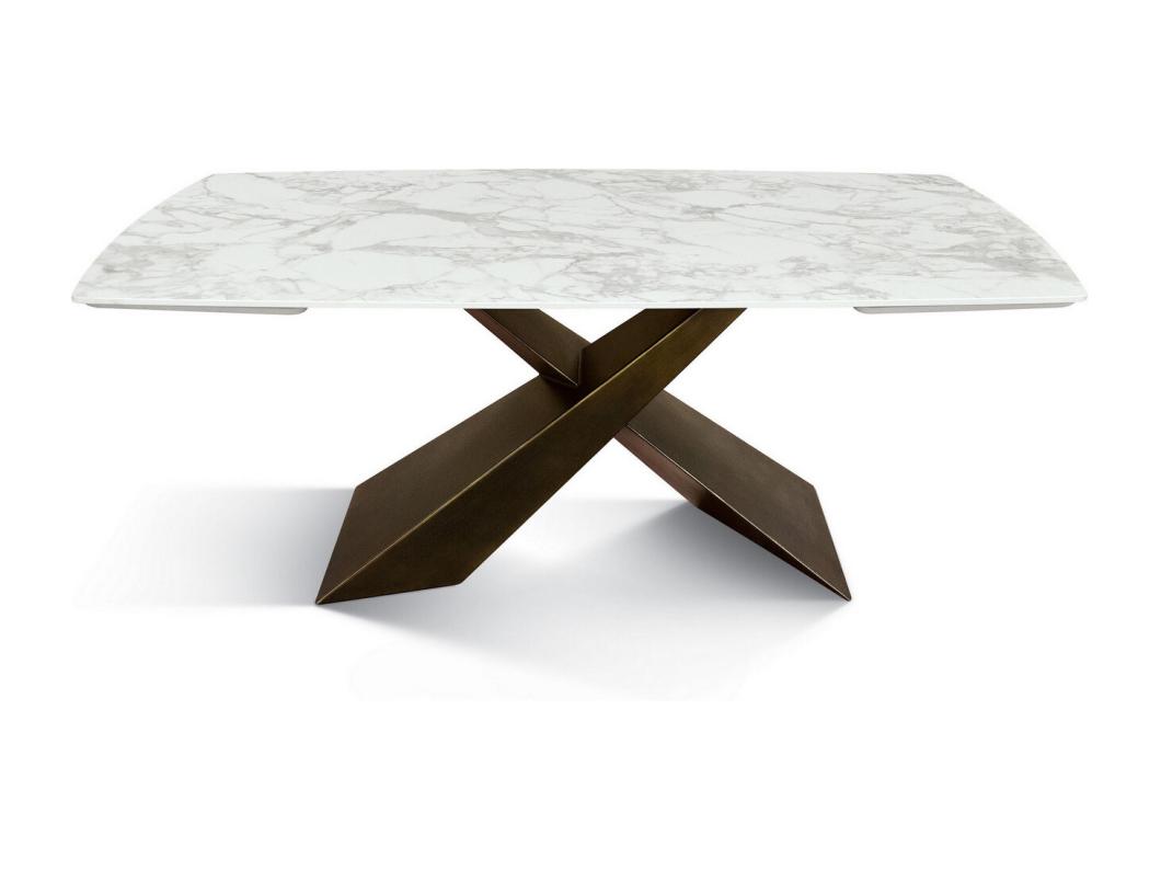 Tavolo vetroceramica bianco,gambe metallo bronzo 160x90-240x90cm - FIGARI