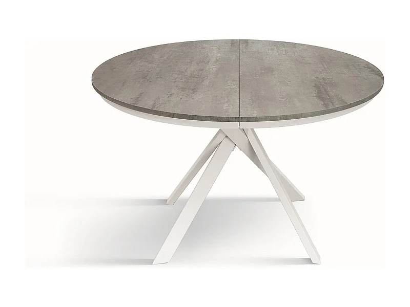 Mesa redonda cinzenta de cimento, pernas de metal branco 120-170cm - PANTELLERIA