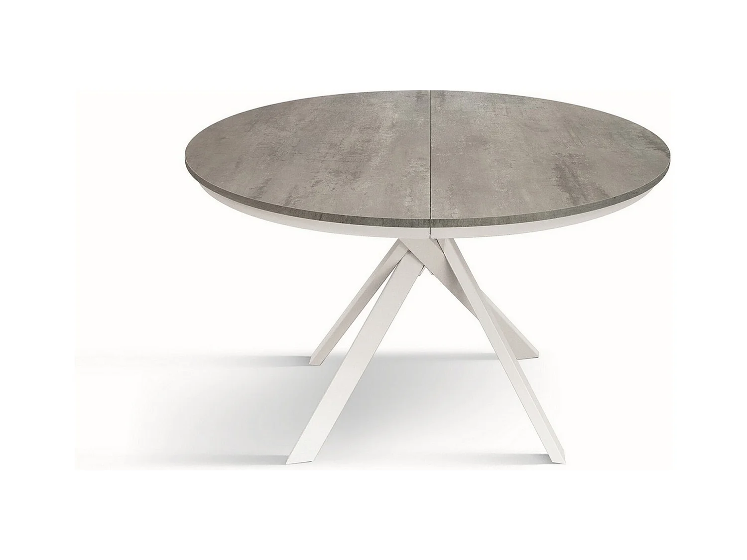 Table ronde gris ciment, pieds en métal blanc 120-170cm - PANTELLERIA