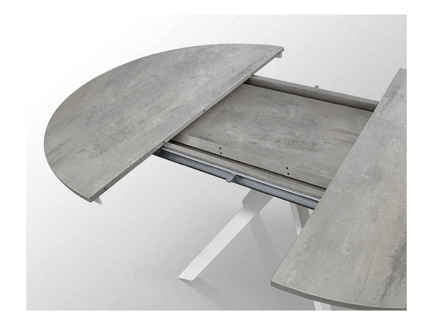 Table ronde gris ciment, pieds en métal blanc 120-170cm - PANTELLERIA