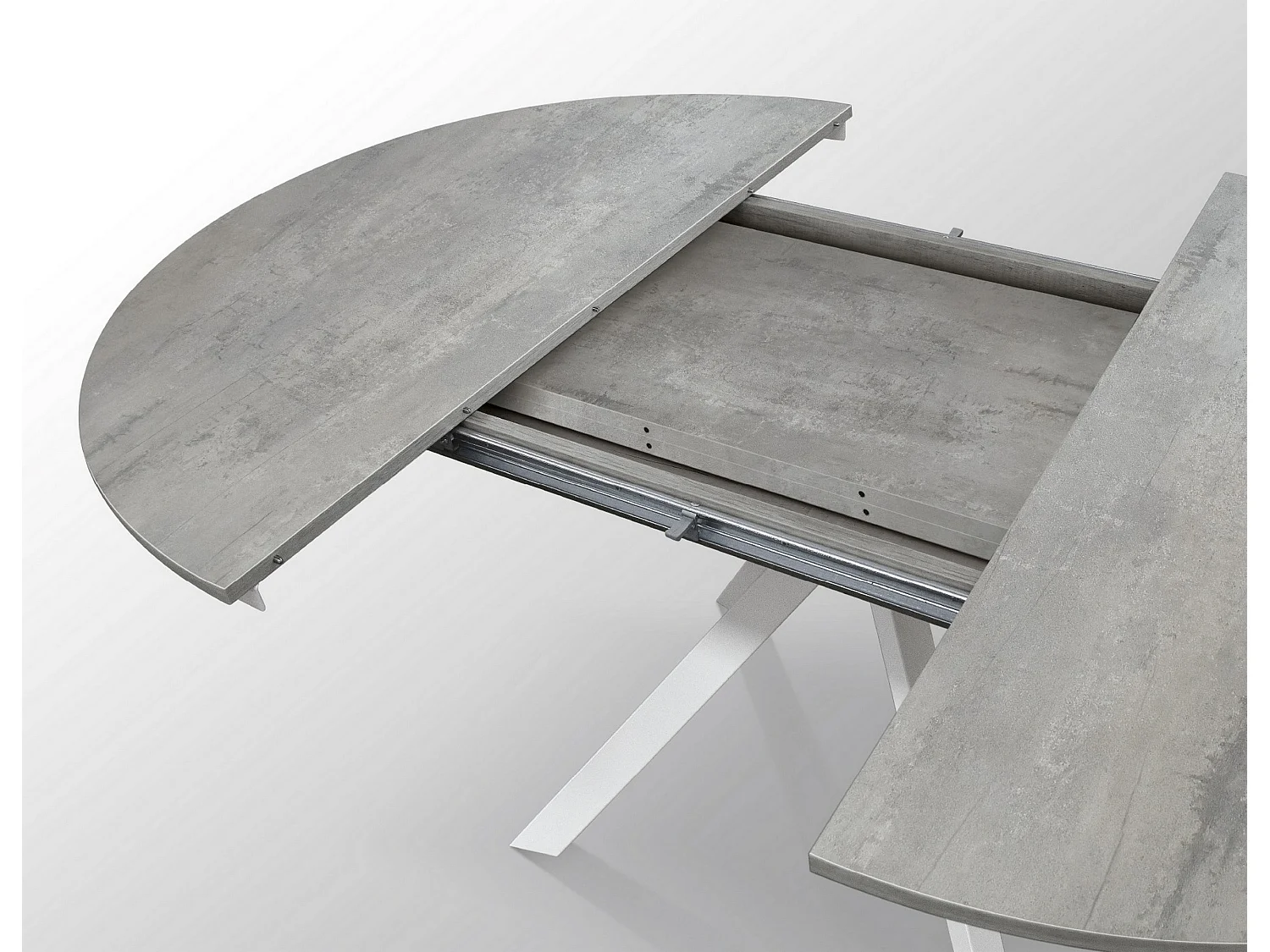 Runder Tisch zementgrau, weiße Metallbeine 120-170cm - PANTELLERIA