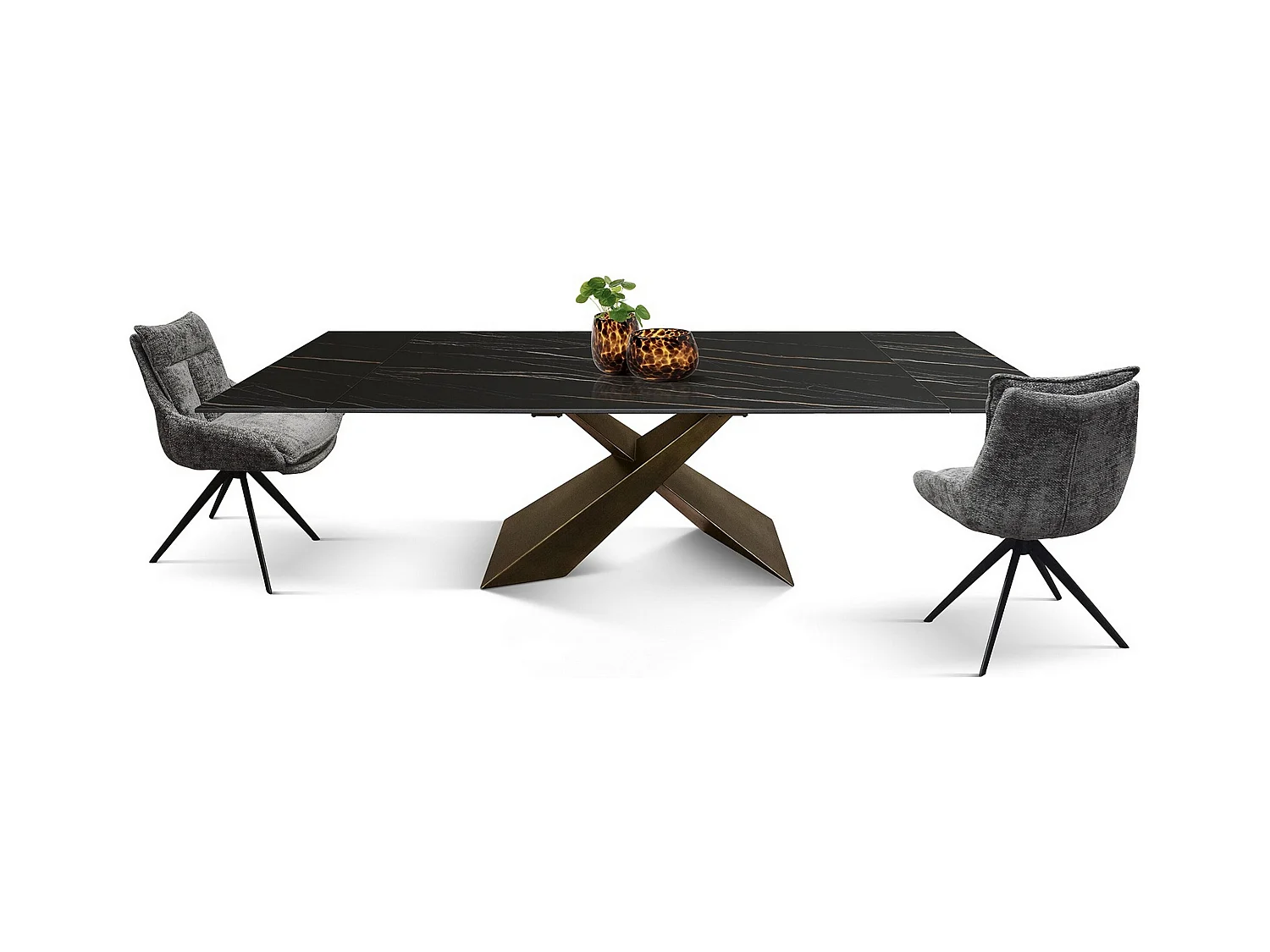 Gouden zwarte glaskeramiek tafel,brons metalen poten 180x90-260x90cm - FIGARI