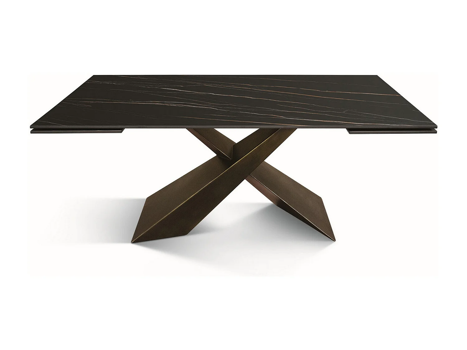 Table en vitrocéramique noire dorée, pieds en métal bronze 180x90-260x90cm - FIGARI