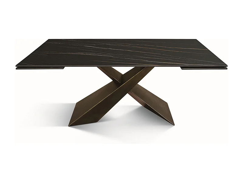 Table en vitrocéramique noire dorée, pieds en métal bronze 180x90-260x90cm - FIGARI