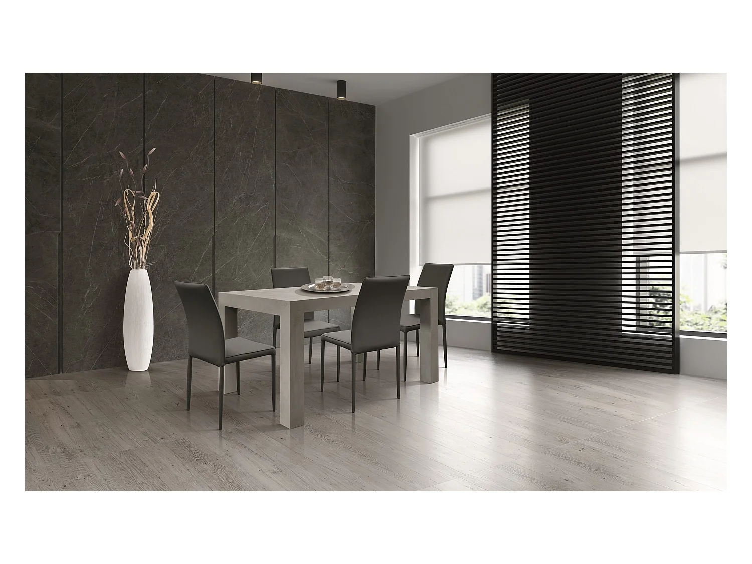 Table en bois, finition gris ciment, extensible 140x90 cm - MARZAMEMI