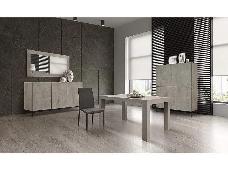 Table en bois, finition gris ciment, extensible 140x90 cm - MARZAMEMI