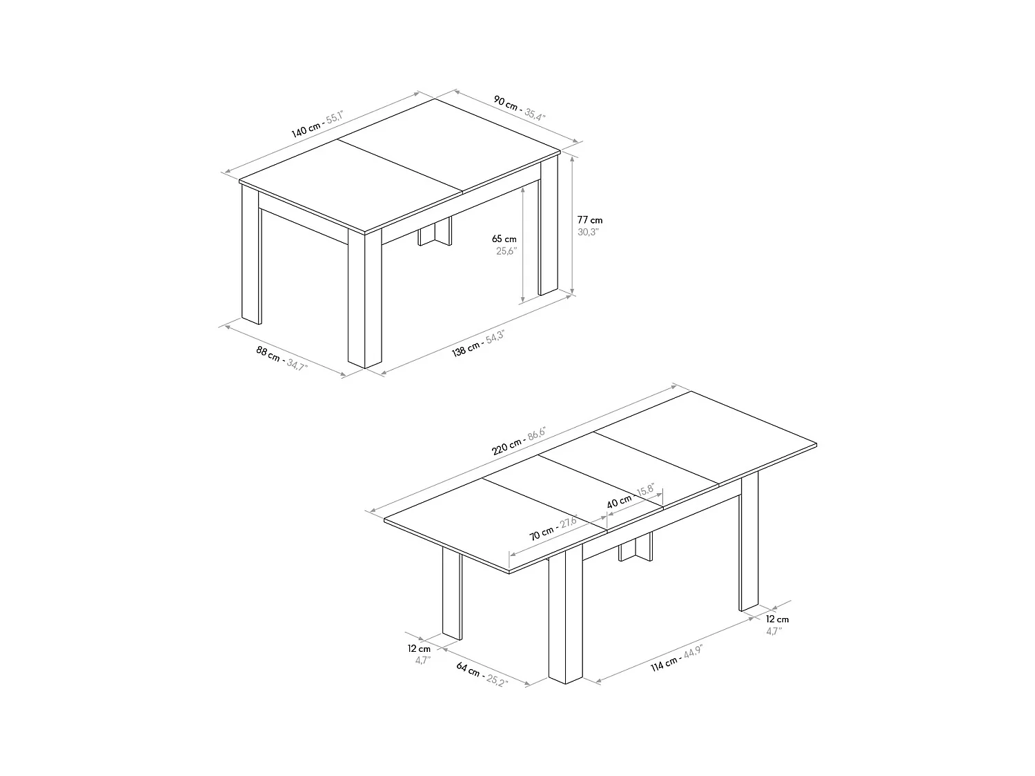 Mesa de madera acabado roble, extensible 140×90 cm - 220×90 cm - LIPARI
