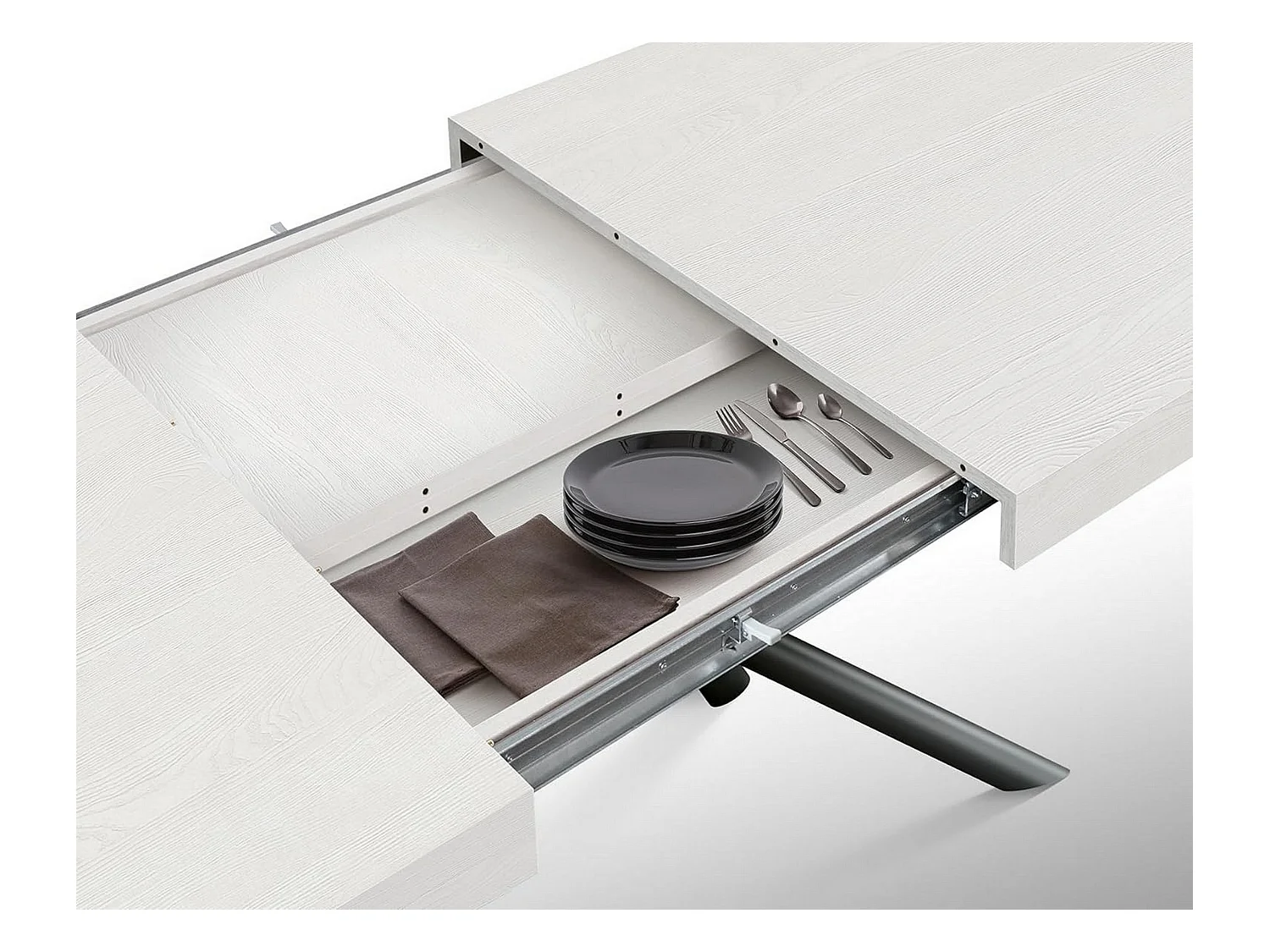 Mesa de madera,fresno blanco, base antracita, ext.140x90-220x90cm - CARRARA