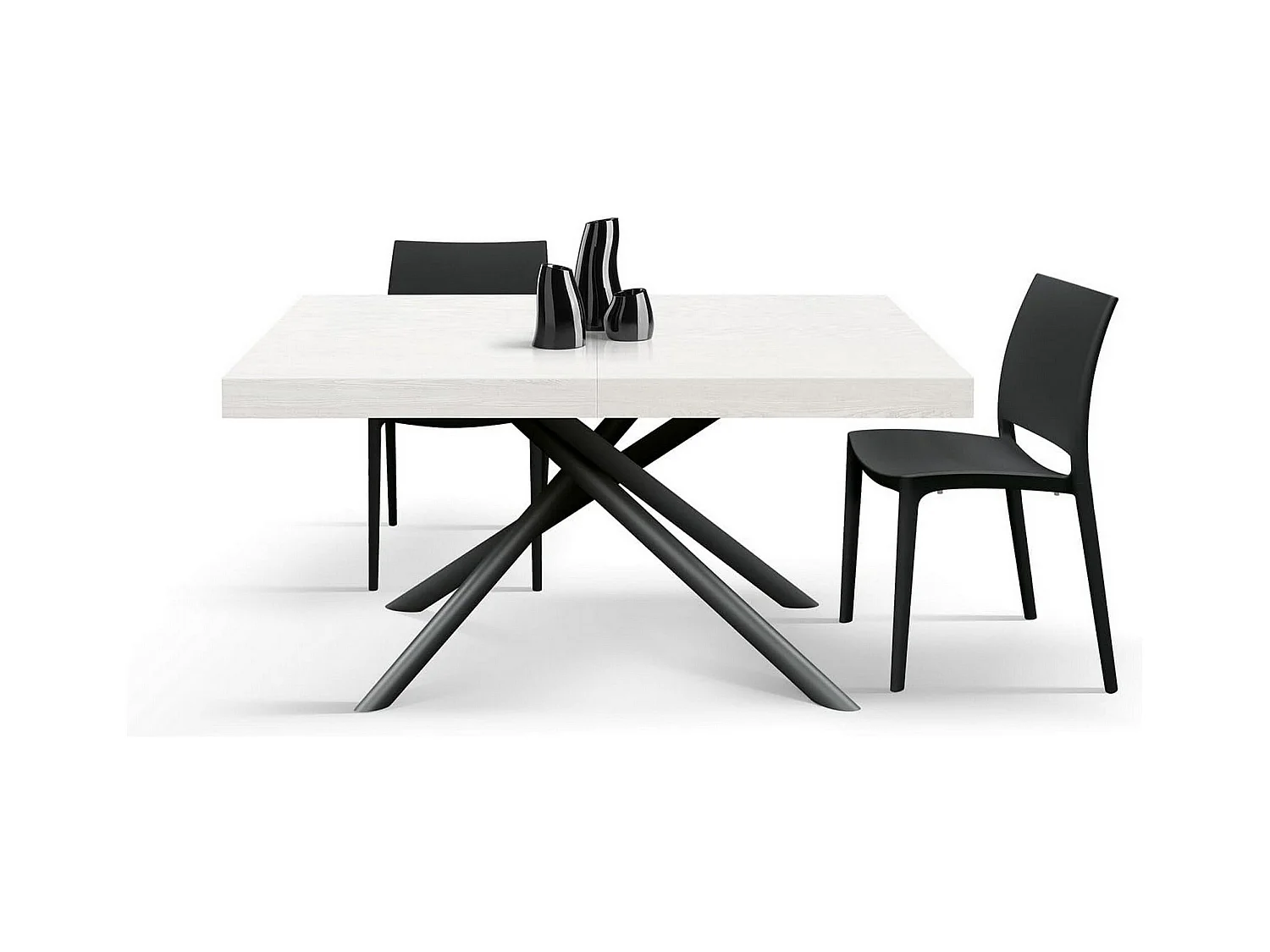 Table en bois, frêne blanc, base anthracite, ext.140x90-220x90cm - CARRARA