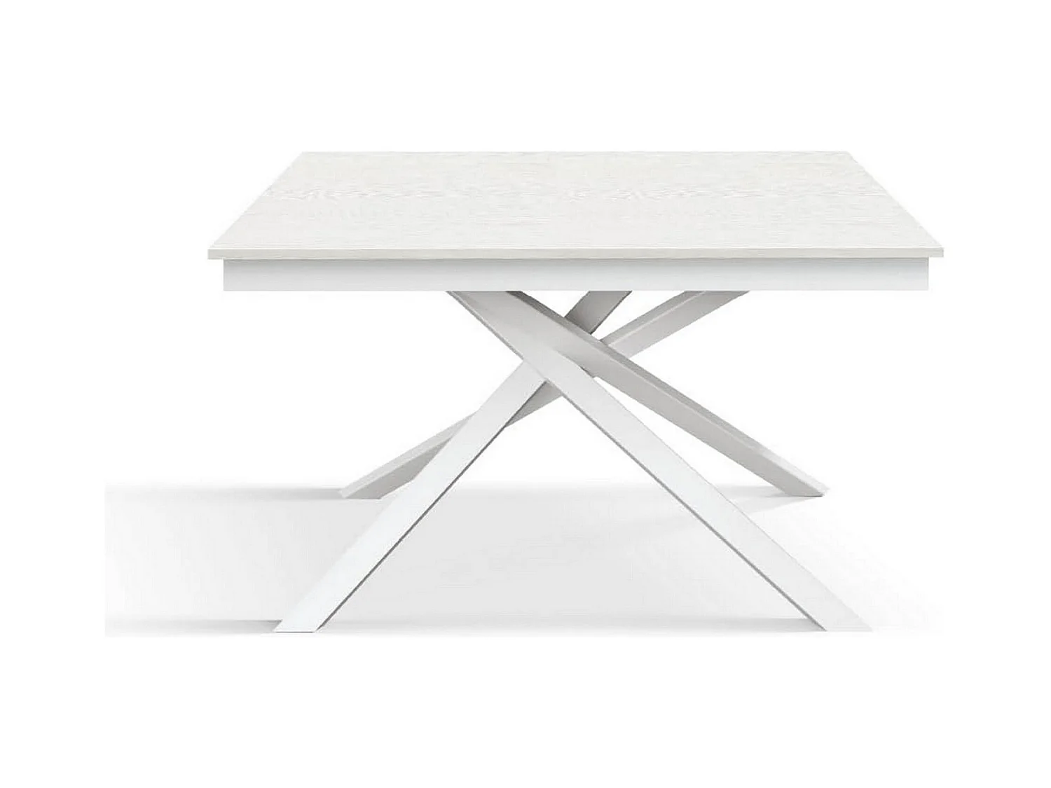 Table en bois, frêne blanc, base blanche, ext.120x80-170x80cm - VOLPAIA