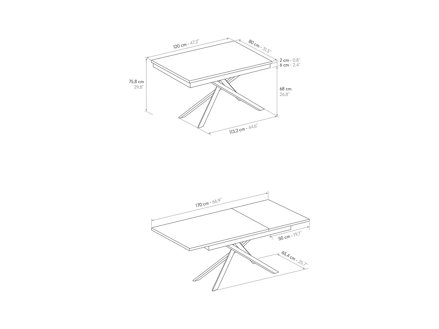 Table en bois, frêne blanc, base blanche, ext.120x80-170x80cm - VOLPAIA