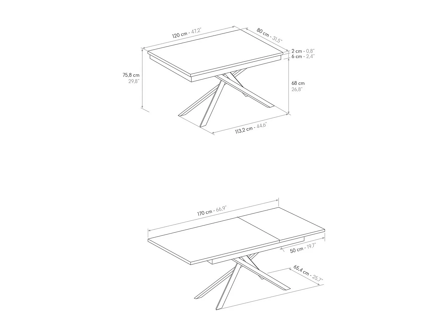 Table en bois, frêne blanc, base blanche, ext.120x80-170x80cm - VOLPAIA