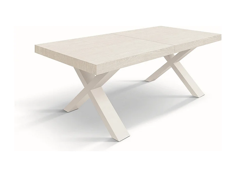 Tisch aus weißem Eschenholz, weiße Beine, 160x90-240x90cm Erweiterung - AMALFI