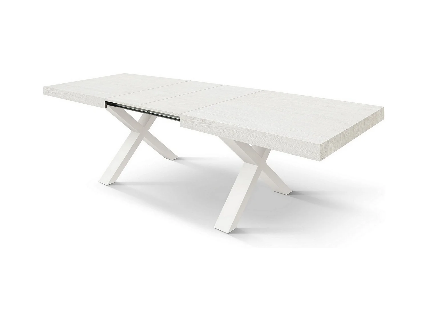 Tisch aus weißem Eschenholz, weiße Beine, 160x90-240x90cm Erweiterung - AMALFI
