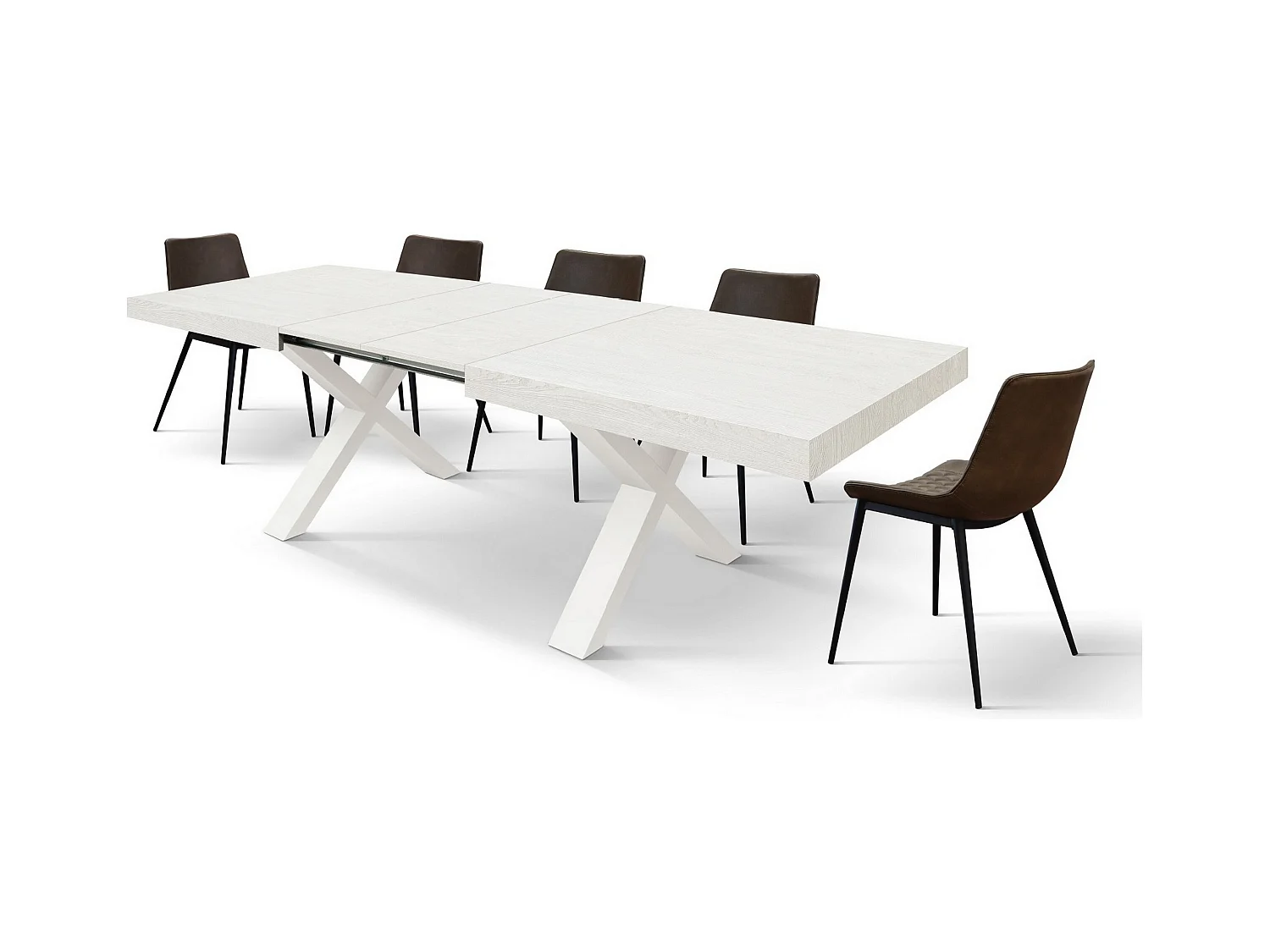 Tisch aus weißem Eschenholz, weiße Beine, 160x90-240x90cm Erweiterung - AMALFI