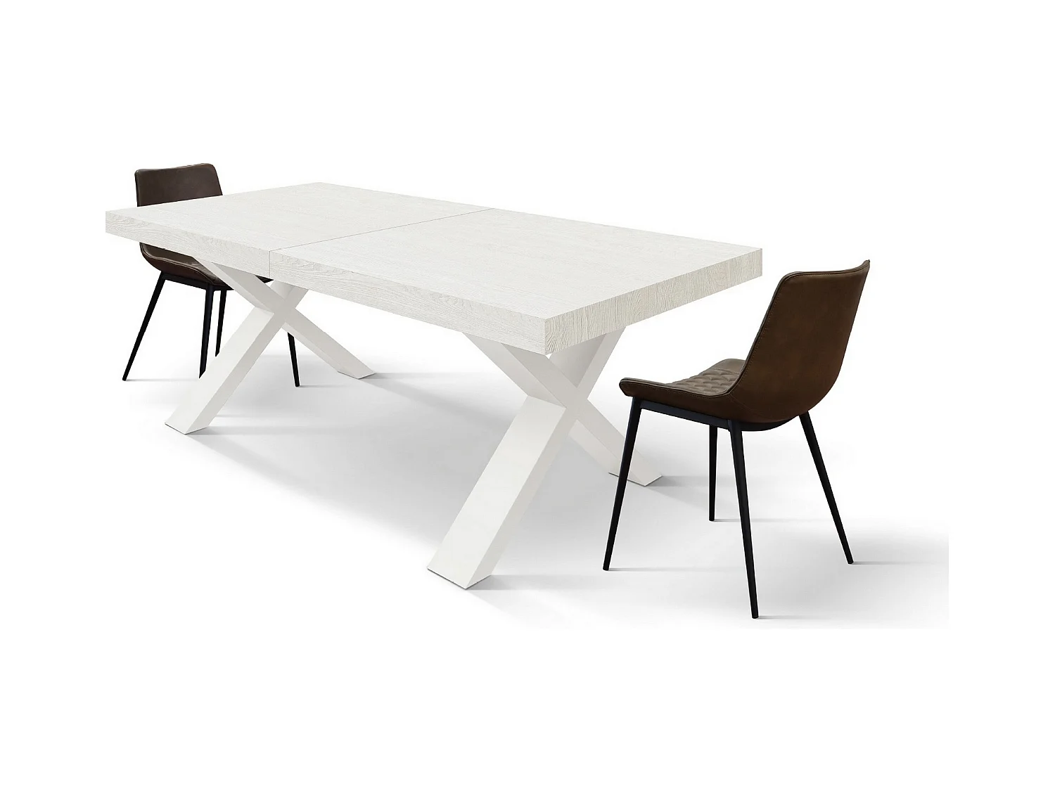 Table en frêne blanc, pieds blancs, rallonge 160x90-240x90cm - AMALFI