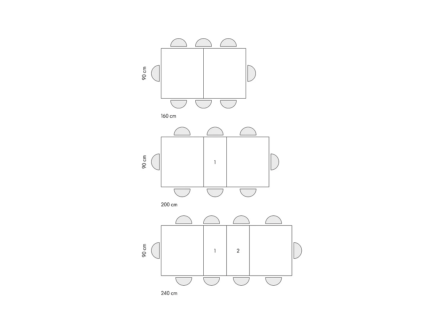 Table en frêne blanc, pieds blancs, rallonge 160x90-240x90cm - AMALFI