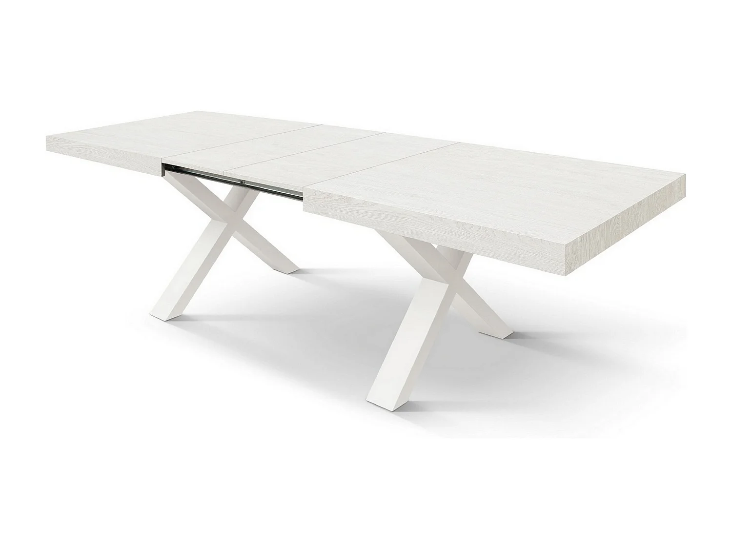 Table en frêne blanc, pieds blancs, rallonge 160x90-240x90cm - AMALFI