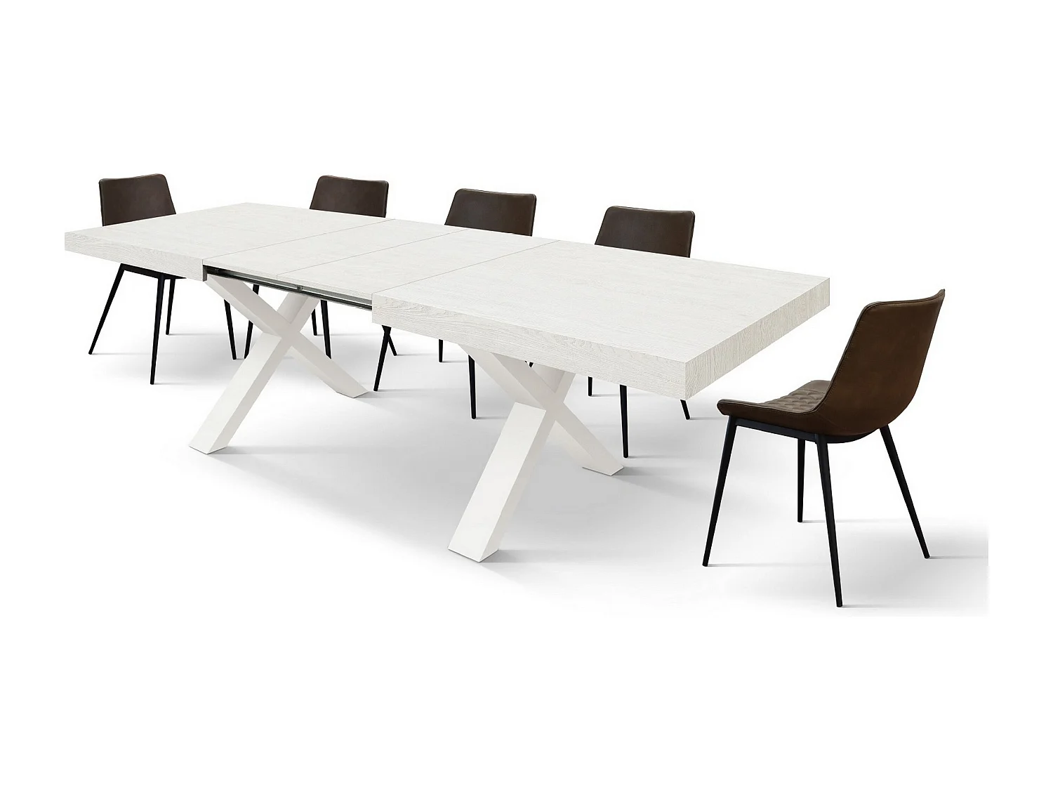 Table en frêne blanc, pieds blancs, rallonge 160x90-240x90cm - AMALFI