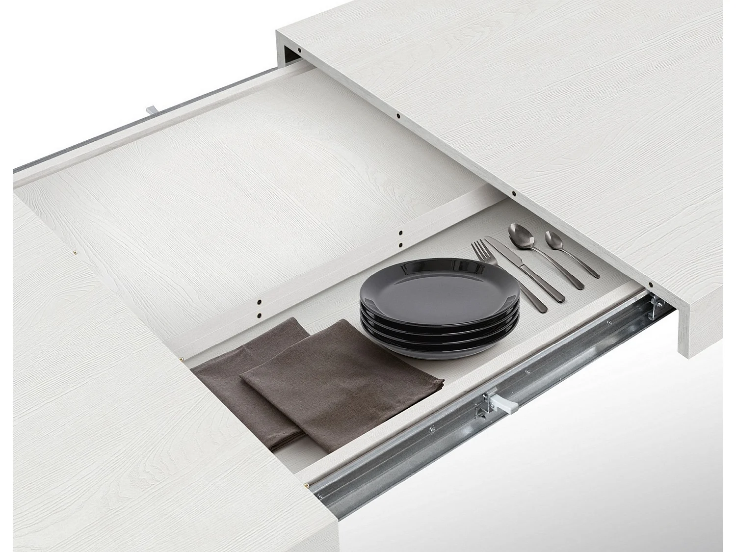 Table en frêne blanc, pieds blancs, rallonge 160x90-240x90cm - AMALFI