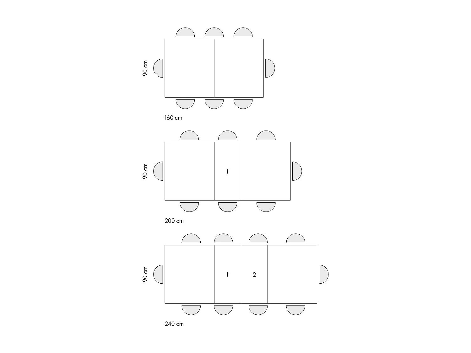Table en frêne blanc, pieds blancs, rallonge 160x90-240x90cm - AMALFI