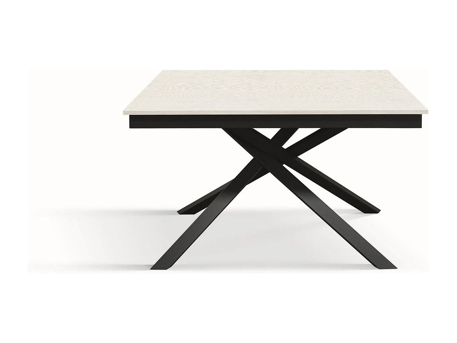 Table en frêne blanc, piètement anthracite, rallonge 160x90-210x90cm - VOLPAIA