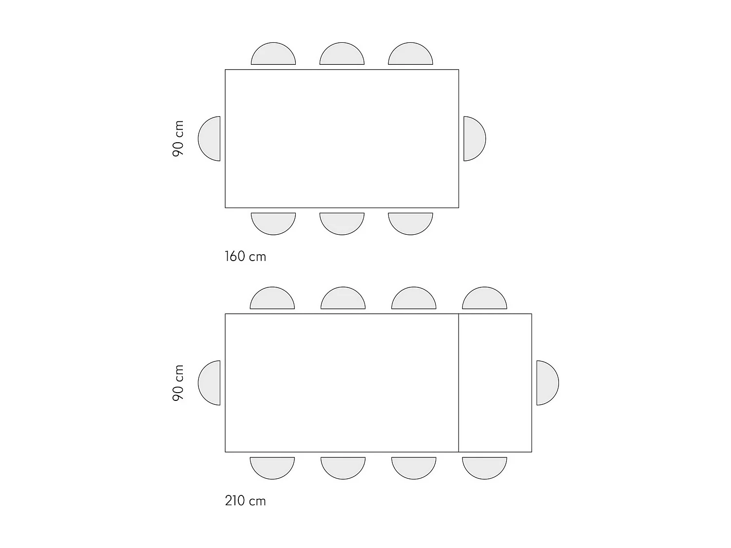 Table en frêne blanc, piètement anthracite, rallonge 160x90-210x90cm - VOLPAIA