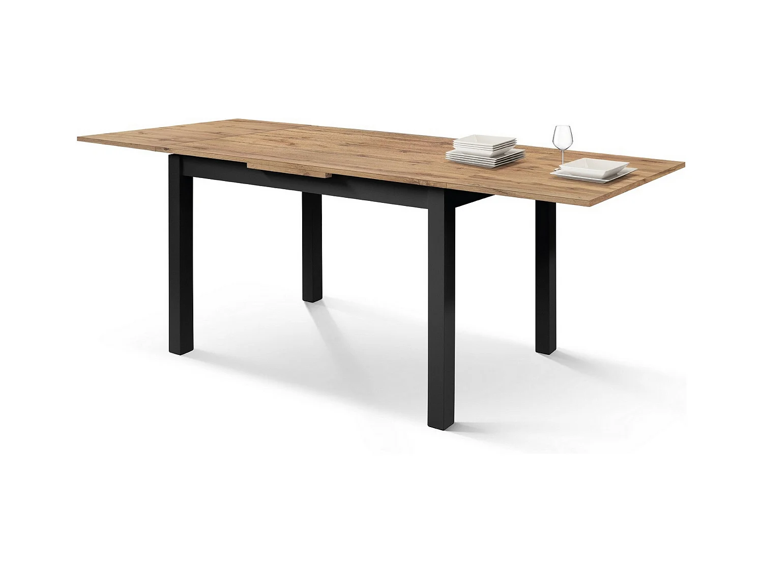 Eikenhouten tafel, antraciet poten, 140x80-220x80cm lang - POSITANO
