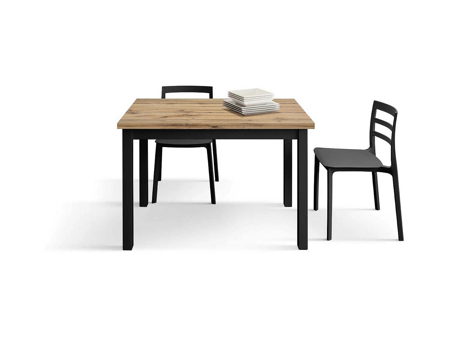 Eikenhouten tafel, antraciet poten, 140x80-220x80cm lang - POSITANO