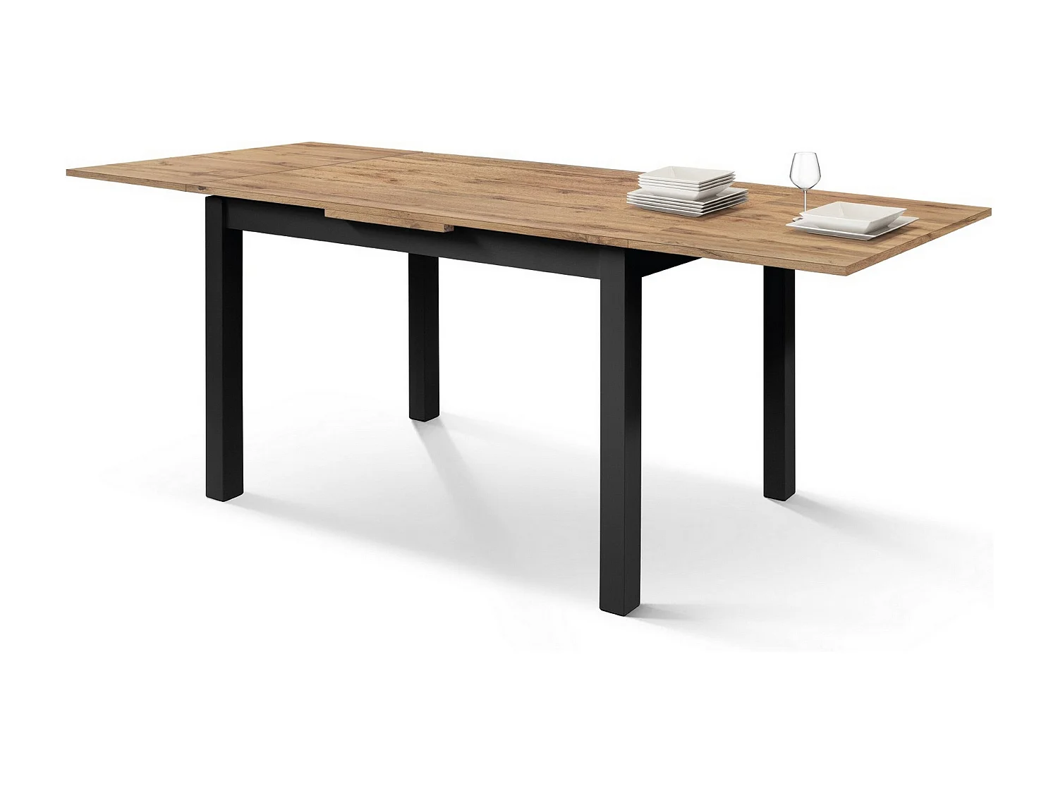 Stół drewniany z efektem dębu, nogi antracytowe, 140x80-220x80cm długości - POSITANO