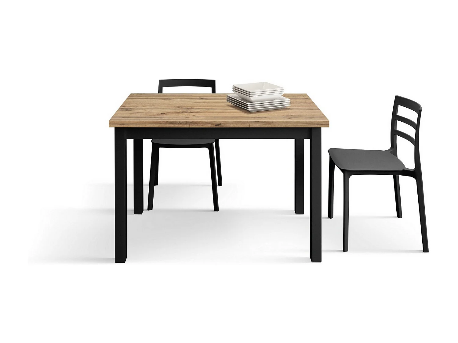 Stół drewniany z efektem dębu, nogi antracytowe, 140x80-220x80cm długości - POSITANO