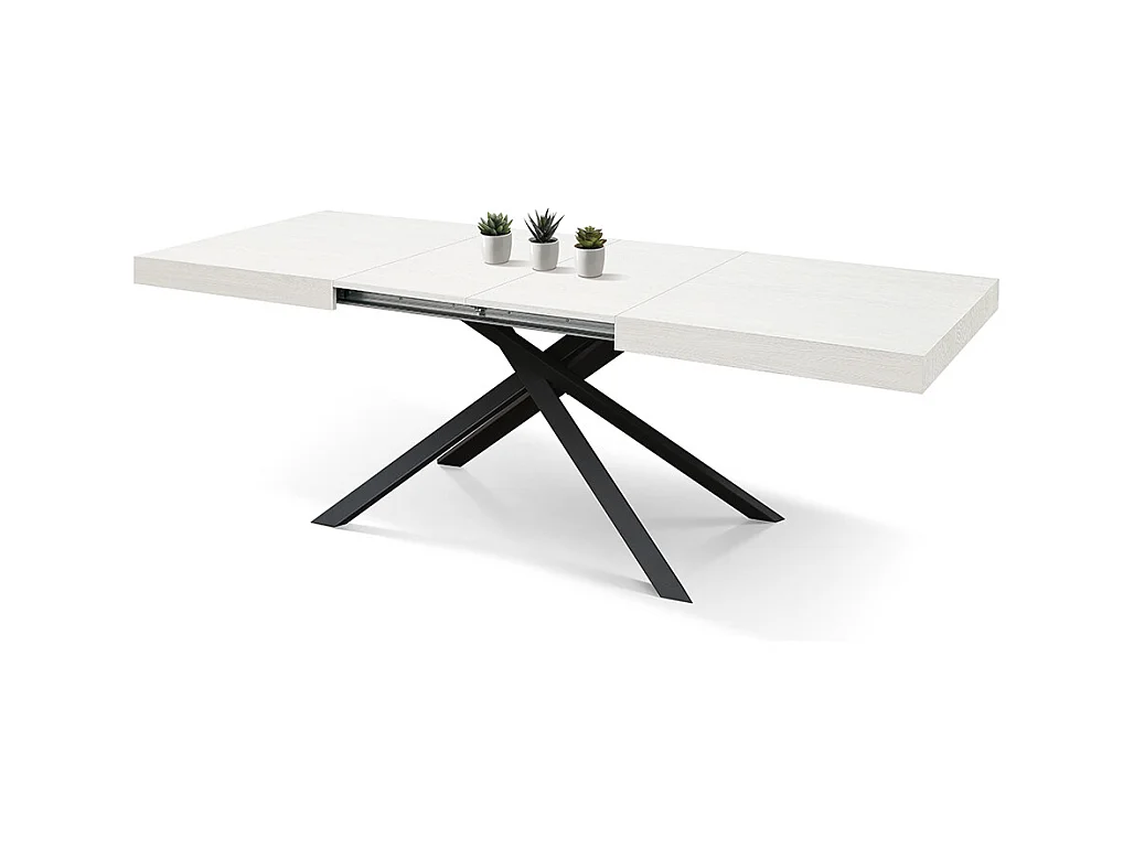 Mesa de madeira, acabamento branco, base antracite, extensível 160x90 - FORTE DEI MARMI