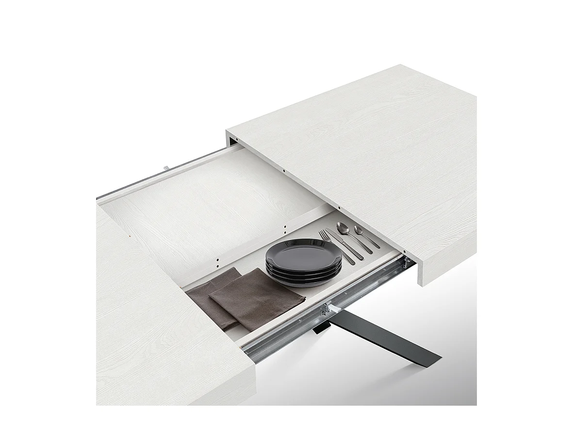 Mesa de madeira, acabamento branco, base antracite, extensível 160x90 - FORTE DEI MARMI