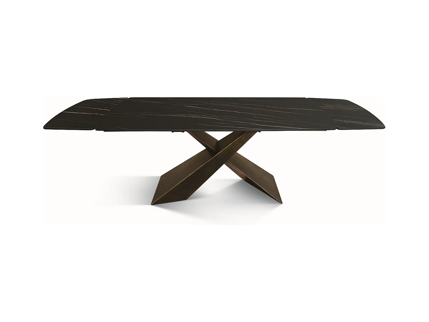Table vitrocéramique noir doré, pieds métal bronze 160x90-240x90cm - FIGARI