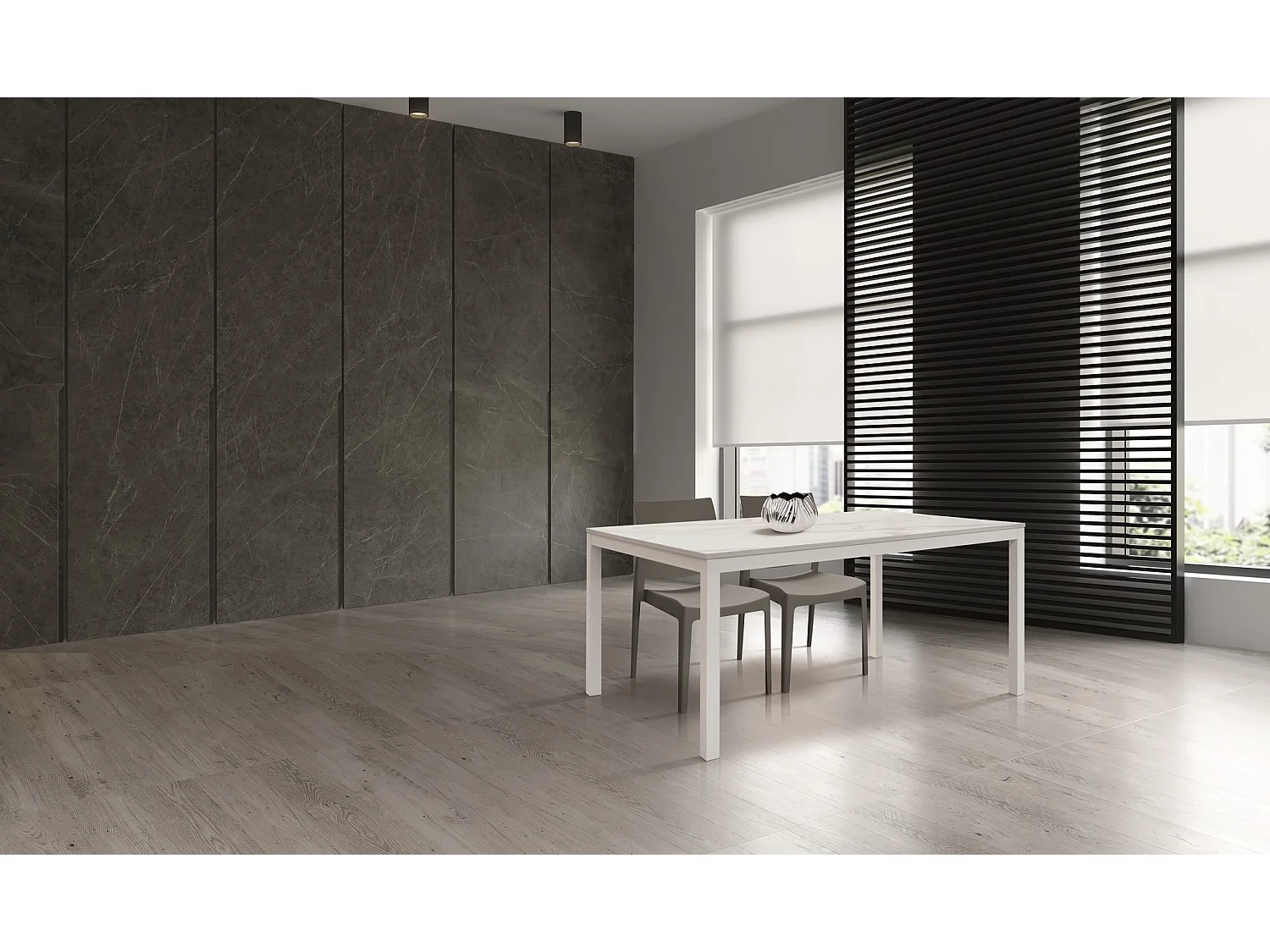 Table en bois, finition marbre et métal blanc, extensible 110x70 - TROPEA