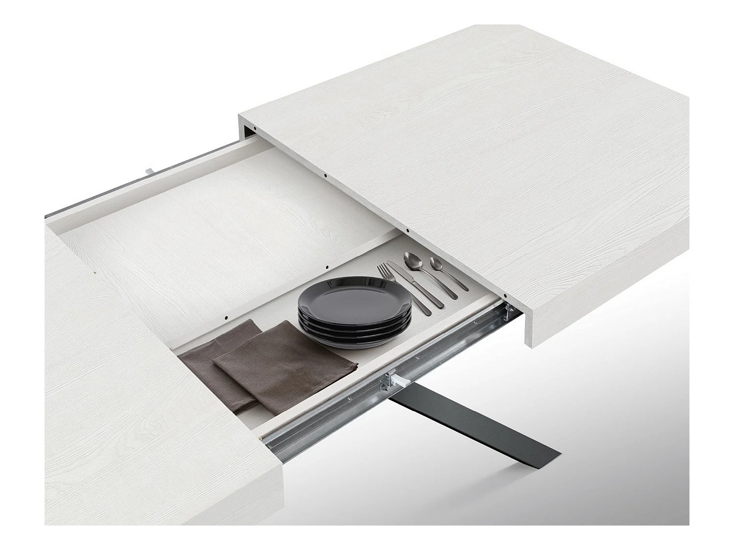 Biały stół z drewna jesionowego, antracytowe metalowe nogi 95x90-145x90cm - FORTE DEI MARMI