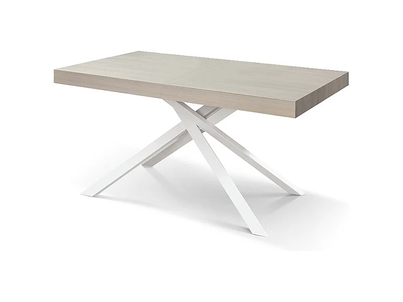 Tavolo in legno, finitura olmo perla, base bianca, allungabile 140x90 - FORTE DEI MARMI