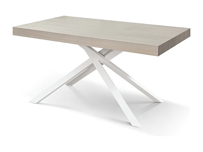 Tavolo in legno, finitura olmo perla, base bianca, allungabile 140x90 - FORTE DEI MARMI