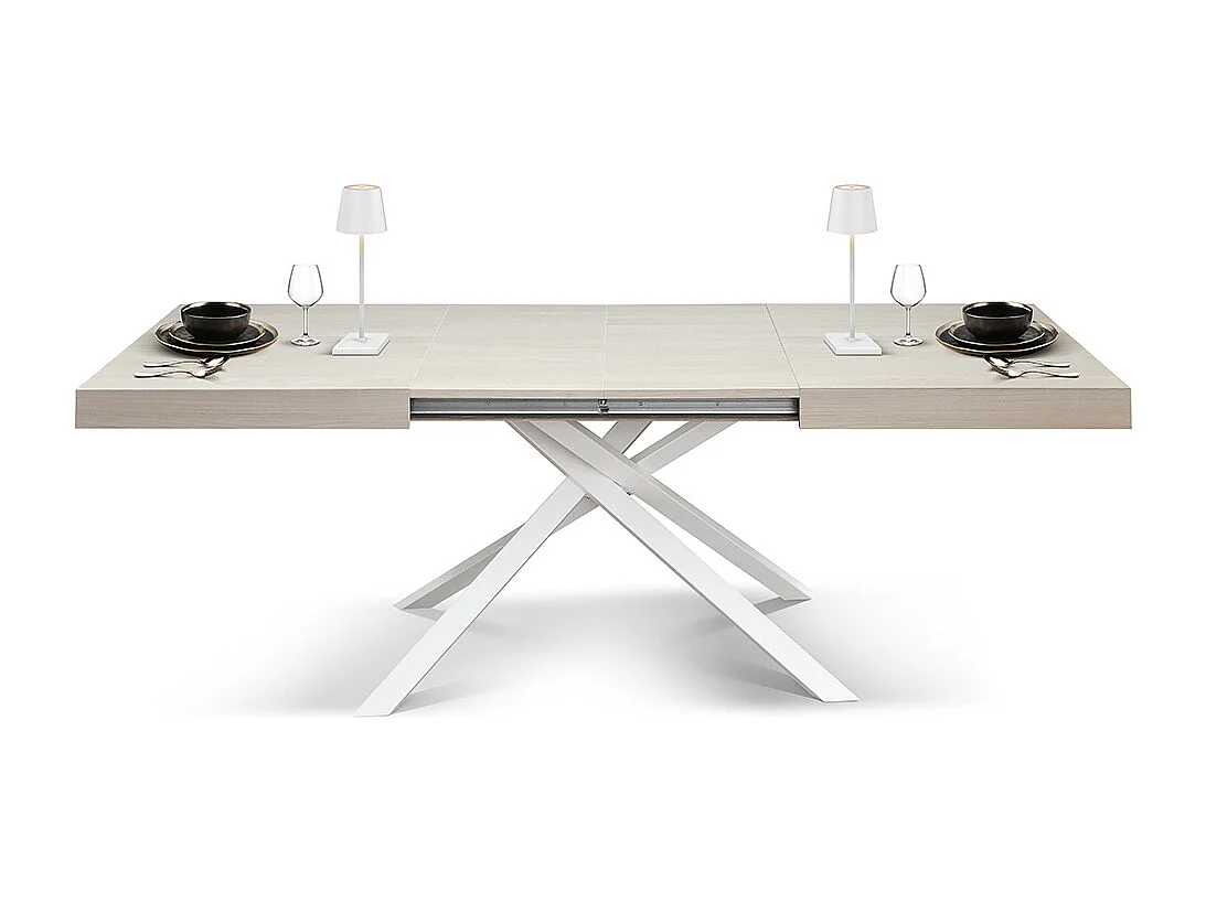 Tavolo in legno, finitura olmo perla, base bianca, allungabile 140x90 - FORTE DEI MARMI