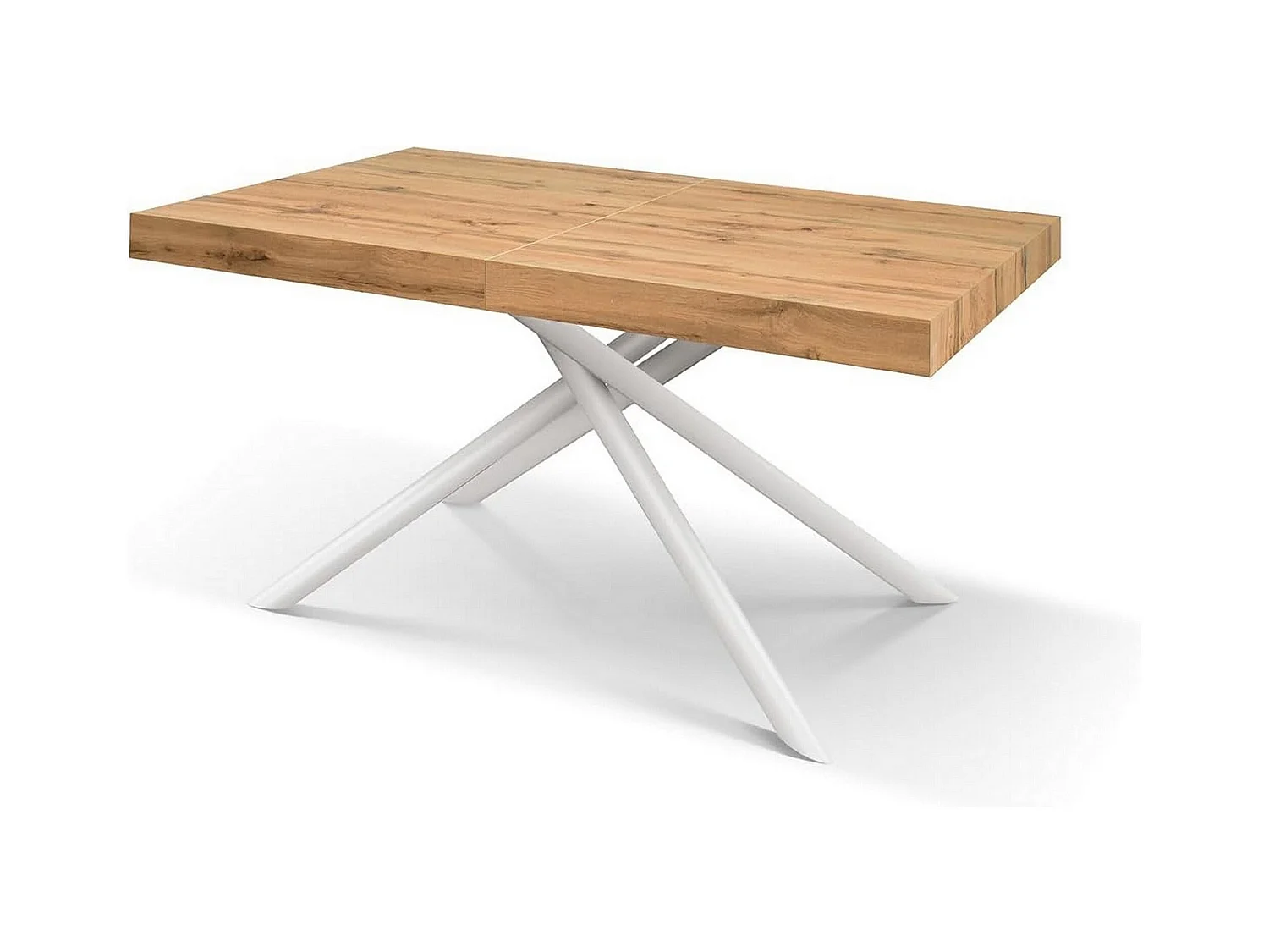 Table en bois, effet chêne, base blanche, ext.140x90-220x90cm - CARRARA