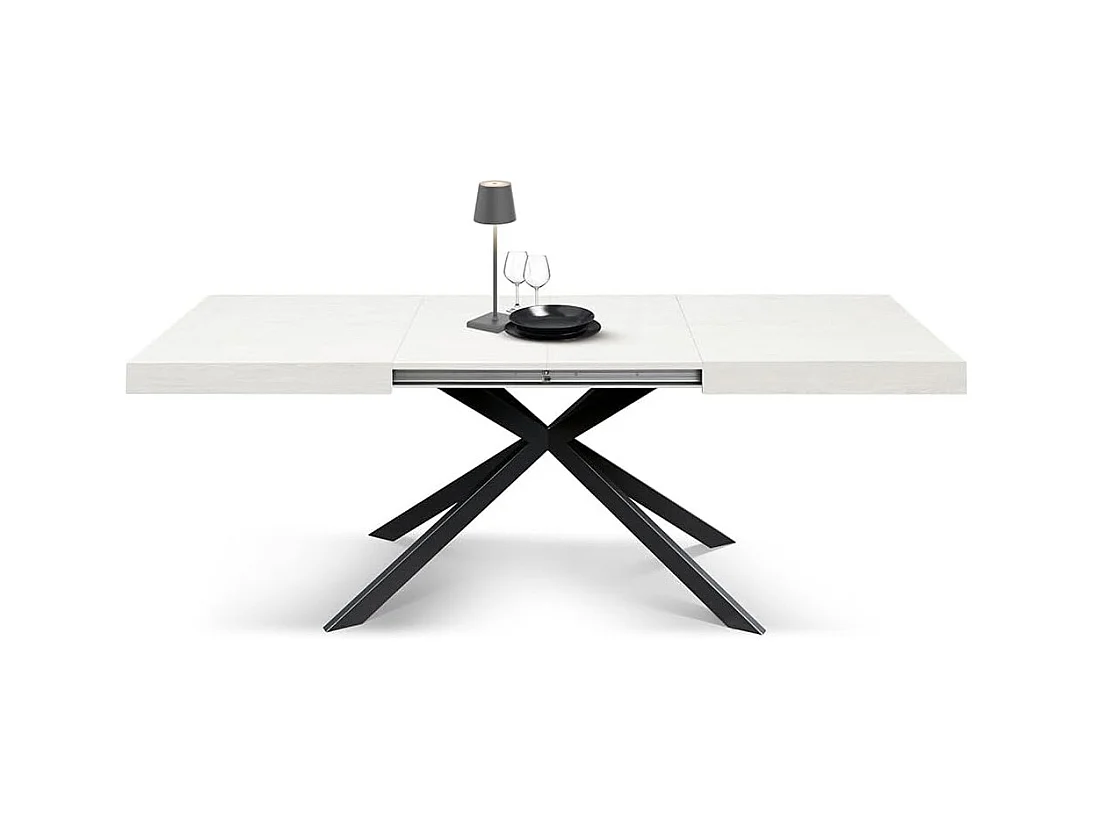 Tavolo legno, finitura bianco ,base X antracite, allungabile 160x90 - CAMAIORE