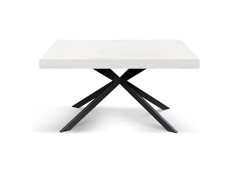 Holztisch, weiß lackiert, Fuß X anthrazit, ausziehbar 160x90 - CAMAIORE