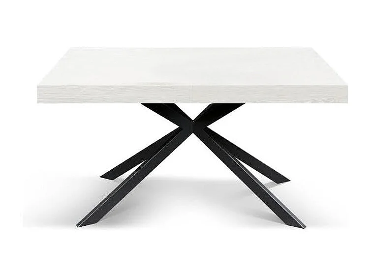 Table en bois, finition blanche, base X anthracite, extensible 160x90 - CAMAIORE