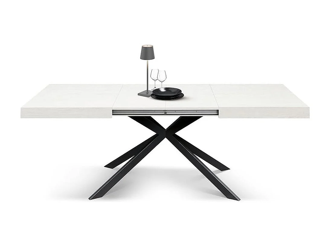 Table en bois, finition blanche, base X anthracite, extensible 160x90 - CAMAIORE